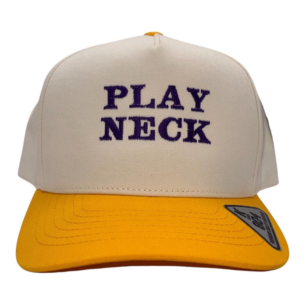 Play Neck Embroidery | Yellow and White Snapback | Mad Capper Texas